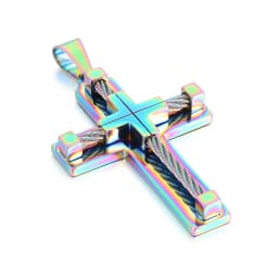 Fongten Stainless Steel Pendant Necklace for Men Multiple Color Cable Cross Twisted Link Chain Male Neck Christian Jewelry