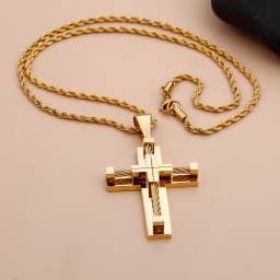 Fongten Stainless Steel Pendant Necklace for Men Multiple Color Cable Cross Twisted Link Chain Male Neck Christian Jewelry