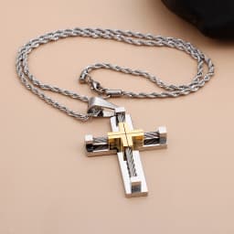 Fongten Stainless Steel Pendant Necklace for Men Multiple Color Cable Cross Twisted Link Chain Male Neck Christian Jewelry