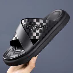 Summer New Fashion Outside Wear Slippers for Men Business Casual Black Leisure Genuine Leather Beach Shoes Slippers Man