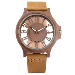 Retro Hollow Transparent Dial Wooden Watches Quartz Timepieces Clock Male Mens Watches Retro Leather Man Clock Relogio Masculino