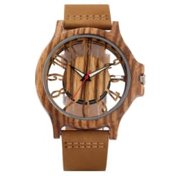 Retro Hollow Transparent Dial Wooden Watches Quartz Timepieces Clock Male Mens Watches Retro Leather Man Clock Relogio Masculino