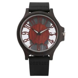 Retro Hollow Transparent Dial Wooden Watches Quartz Timepieces Clock Male Mens Watches Retro Leather Man Clock Relogio Masculino