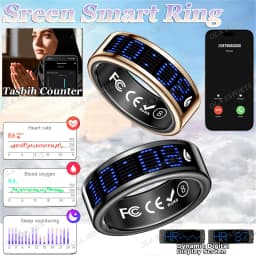 Call ID Reminder Smart Ring Display Screen Touch,Tasbih Counter,Health Manager,5ATM Waterproof Multiple Sport Mode MenWomen HT30
