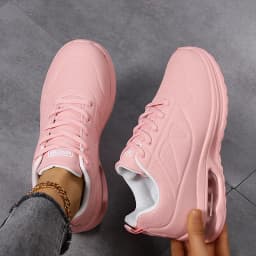 Women Fashion Air-cushion Sneakers PU Leather Running Shoes Anti-slip Outdoor Sports Shoes Elastic Gym Trainers