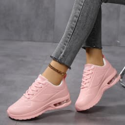 Women Fashion Air-cushion Sneakers PU Leather Running Shoes Anti-slip Outdoor Sports Shoes Elastic Gym Trainers