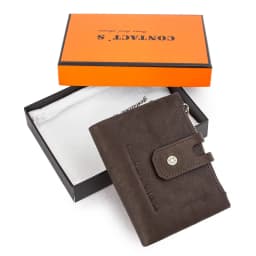 CONTACT'S Genuine Leather Men Wallet Small Zipper&Hasp Male Short Coin Purse Brand Rfid Card Holder Money Clip Men's Bag Handbag