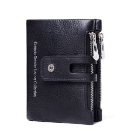 CONTACT'S Genuine Leather Men Wallet Small Zipper&Hasp Male Short Coin Purse Brand Rfid Card Holder Money Clip Men's Bag Handbag