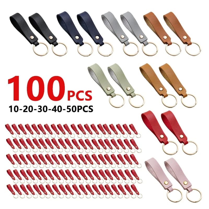 1/100pcs 8Color PU Leather Keychain Business Gift Suitable for Men and Women Car Key Strap Waist Wallet Keychains and Keyrings