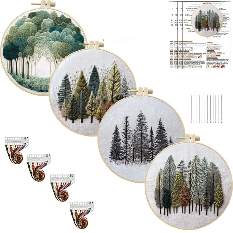Nature Scenery Embroidery Kit for Beginners with Pattern Needlepoint Starter Kits for AdultsEmbroidery Set