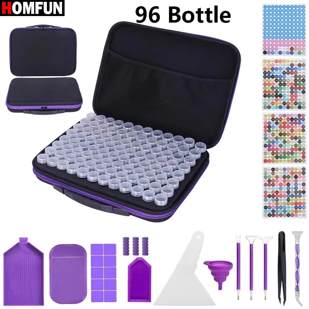 HOMFUN 96 Grids Diamond Painting Storage Containers Accessories Tool, Diamond Art Organizer, For Jewelry Beads Rings Rhinestones