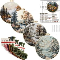 Nature Scenery Embroidery Kit for Beginners with Pattern Needlepoint Starter Kits for Adults Starter Embroidery Set