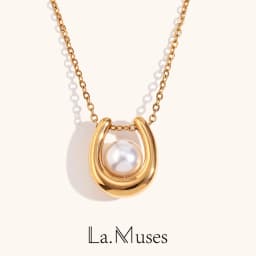 La.Muses New U-shaped Ring Holder Imitation Pearl Pendant Stainless Steel Necklaces For Women Jewelry Waterproof Accessory Gift