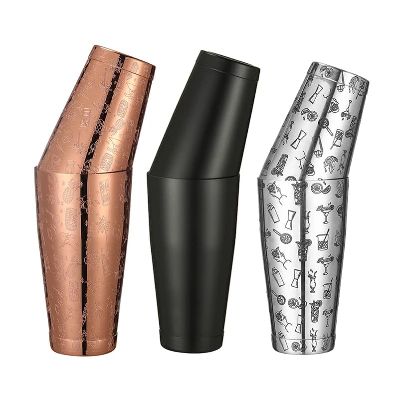 Stainless Steel Boston Shaker Bar Shaker with Different Surface Finish -2 Piece Cocktail Shaker, 15-Ounce and 25-Ounce