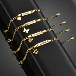 Atoztide Personalized Engrave Name Bracelet For Women Mother Kids Stainless Steel Heart Adjustable Figaro Chain Jewelry Gift