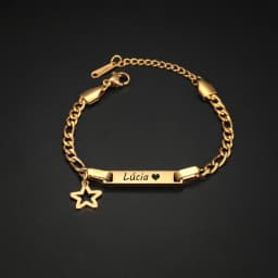 Atoztide Personalized Engrave Name Bracelet For Women Mother Kids Stainless Steel Heart Adjustable Figaro Chain Jewelry Gift