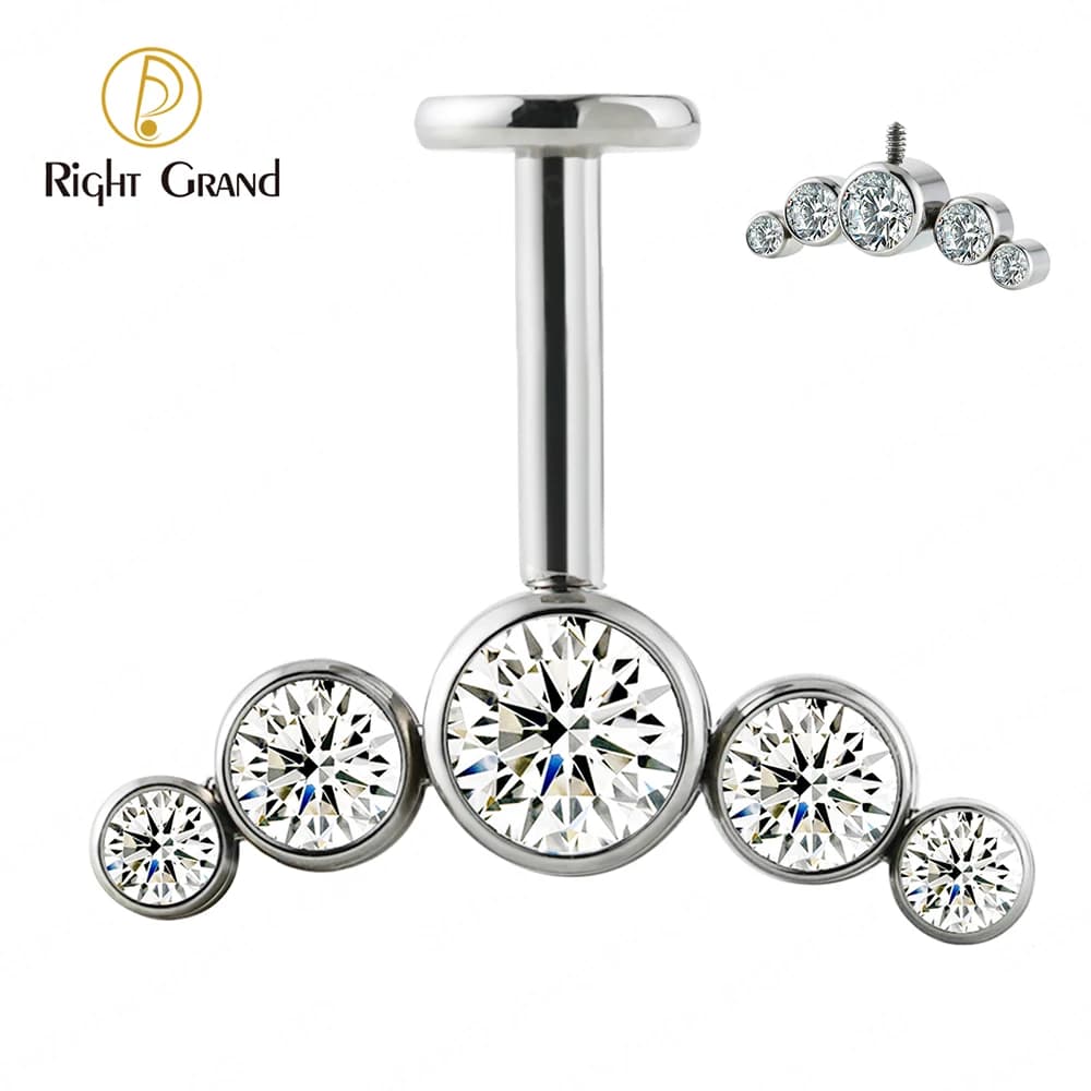 Right Grand ASTM F136 Titanium Stud Cluster CZ Earring Internally Threaded Helix Rook Daith Conch Tragus Cartilage Ear Piercing