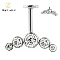 Right Grand ASTM F136 Titanium Stud Cluster CZ Earring Internally Threaded Helix Rook Daith Conch Tragus Cartilage Ear Piercing