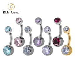 Right Grand ASTM F136 Titanium Belly Button Rings 10mm 12mm with Round CZ Internally Threaded Navel Rings Belly Bars