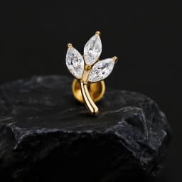 Right Grand ASTM F136 Titanium Triple Marquise CZ Cartilage Earring 16G Dainty Leaf Helix Tragus Stud Ear Piercing Jewelry