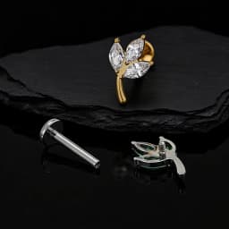 Right Grand ASTM F136 Titanium Triple Marquise CZ Cartilage Earring 16G Dainty Leaf Helix Tragus Stud Ear Piercing Jewelry
