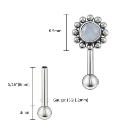 Right Grand ASTM F136 Titanium 16G Flower Rook Earring with Semi Precious Stone Eyebrow Curved Barbell Earring Piercing Jewelry