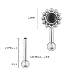Right Grand ASTM F136 Titanium 16G Flower Rook Earring with Semi Precious Stone Eyebrow Curved Barbell Earring Piercing Jewelry