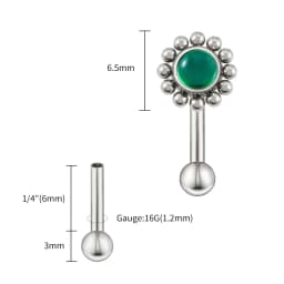 Right Grand ASTM F136 Titanium 16G Flower Rook Earring with Semi Precious Stone Eyebrow Curved Barbell Earring Piercing Jewelry
