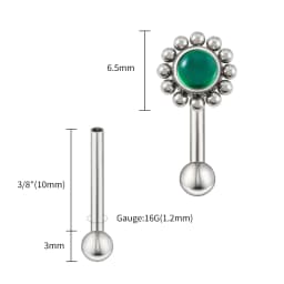 Right Grand ASTM F136 Titanium 16G Flower Rook Earring with Semi Precious Stone Eyebrow Curved Barbell Earring Piercing Jewelry