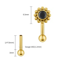 Right Grand ASTM F136 Titanium 16G Flower Rook Earring with Semi Precious Stone Eyebrow Curved Barbell Earring Piercing Jewelry