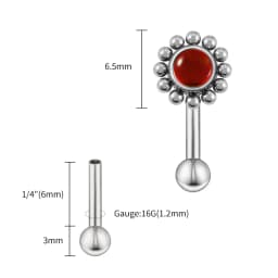 Right Grand ASTM F136 Titanium 16G Flower Rook Earring with Semi Precious Stone Eyebrow Curved Barbell Earring Piercing Jewelry