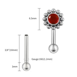 Right Grand ASTM F136 Titanium 16G Flower Rook Earring with Semi Precious Stone Eyebrow Curved Barbell Earring Piercing Jewelry