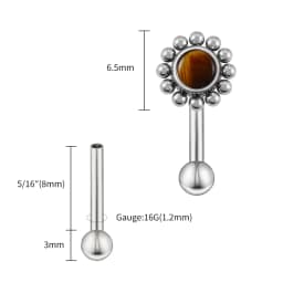 Right Grand ASTM F136 Titanium 16G Flower Rook Earring with Semi Precious Stone Eyebrow Curved Barbell Earring Piercing Jewelry