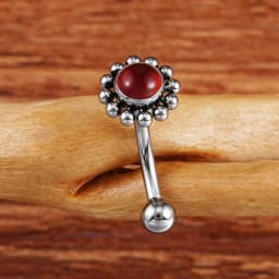 Right Grand ASTM F136 Titanium 16G Flower Rook Earring with Semi Precious Stone Eyebrow Curved Barbell Earring Piercing Jewelry