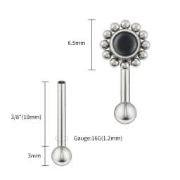 Right Grand ASTM F136 Titanium 16G Flower Rook Earring with Semi Precious Stone Eyebrow Curved Barbell Earring Piercing Jewelry