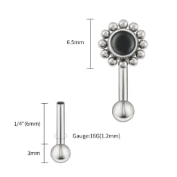 Right Grand ASTM F136 Titanium 16G Flower Rook Earring with Semi Precious Stone Eyebrow Curved Barbell Earring Piercing Jewelry