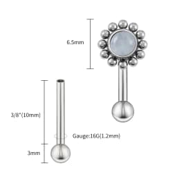 Right Grand ASTM F136 Titanium 16G Flower Rook Earring with Semi Precious Stone Eyebrow Curved Barbell Earring Piercing Jewelry