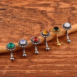 Right Grand ASTM F136 Titanium 16G Flower Rook Earring with Semi Precious Stone Eyebrow Curved Barbell Earring Piercing Jewelry