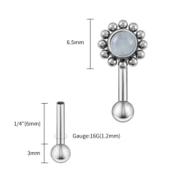Right Grand ASTM F136 Titanium 16G Flower Rook Earring with Semi Precious Stone Eyebrow Curved Barbell Earring Piercing Jewelry