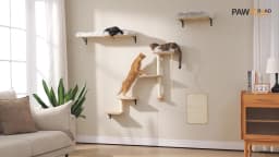 Wooden Cat Climbing Wall Shelves 5-in-1 Cat Wall Furniture with Perches Sisal Scratching Posts & Scratcher Pads Climbing Ropes Modern Climbing Set for Indoor Cats Accessories Cat Toys