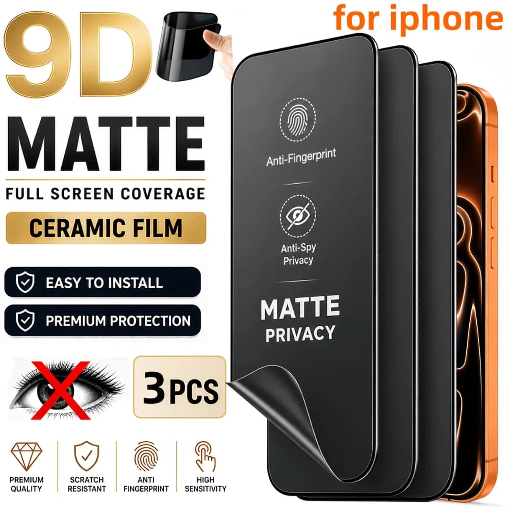 NNBILI 3pcs Full Coverage Frosted Privacy Screen Protector Ceramic Film Anti-Peep Upgrade Edge Protection for iPhone 18 Pro Max