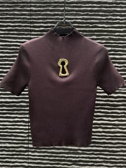 TWOTWINSTYLE Hollow Out Spliced Metal Buckle T Shirts For Women Turtleneck Short Sleeve Minimalist Slimming T Shirt Female 2025