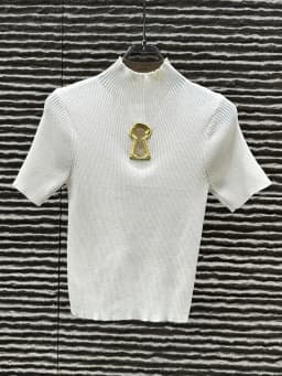 TWOTWINSTYLE Hollow Out Spliced Metal Buckle T Shirts For Women Turtleneck Short Sleeve Minimalist Slimming T Shirt Female 2025