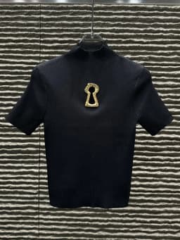 TWOTWINSTYLE Hollow Out Spliced Metal Buckle T Shirts For Women Turtleneck Short Sleeve Minimalist Slimming T Shirt Female 2025