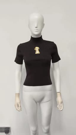 TWOTWINSTYLE Hollow Out Spliced Metal Buckle T Shirts For Women Turtleneck Short Sleeve Minimalist Slimming T Shirt Female 2025