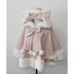 Winter New Japanese Lolita Cloak Overcoat Women Design Bow Hooded Patchwork Kawaii Cope Coat Harajuku Warm Sweet Fur Collar Coat