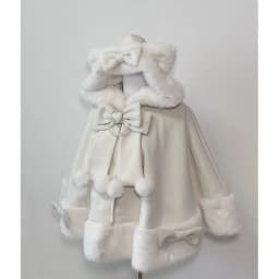 Winter New Japanese Lolita Cloak Overcoat Women Design Bow Hooded Patchwork Kawaii Cope Coat Harajuku Warm Sweet Fur Collar Coat