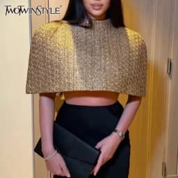 TWOTWINSTYLE Gold Loose Spliced Folds Chic Wraps for Women O Neck Sleeveless Elegant Intellectual Wrap Female Summer Fashion New