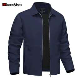 MAGCOMSEN Men's Zip-Front Golf Jacket Spring Summer Casual Jacket Solid Color Turn-down Collar Outerwear Hiking Fishing Travel