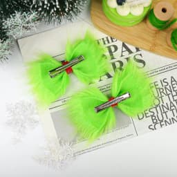 A Pair European Christmas 5" Green Fur Monster Hair Bow Barrette Girl's DIY Hear Hair Accessories Grinch Headwear For Woemn